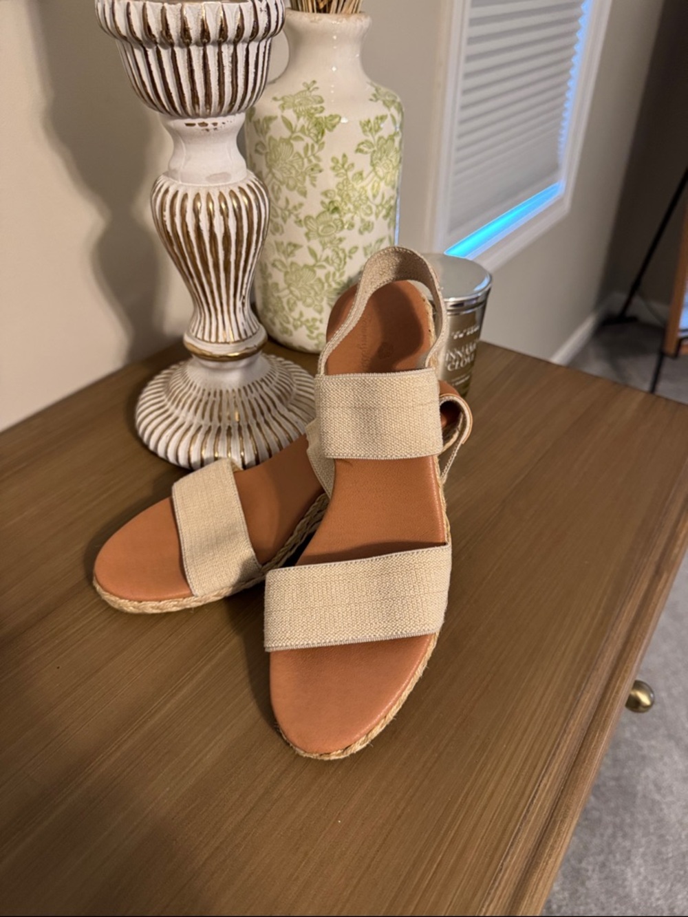 Tommy Bahama Neutral Beige Elastic Strap Espadrille Sandals